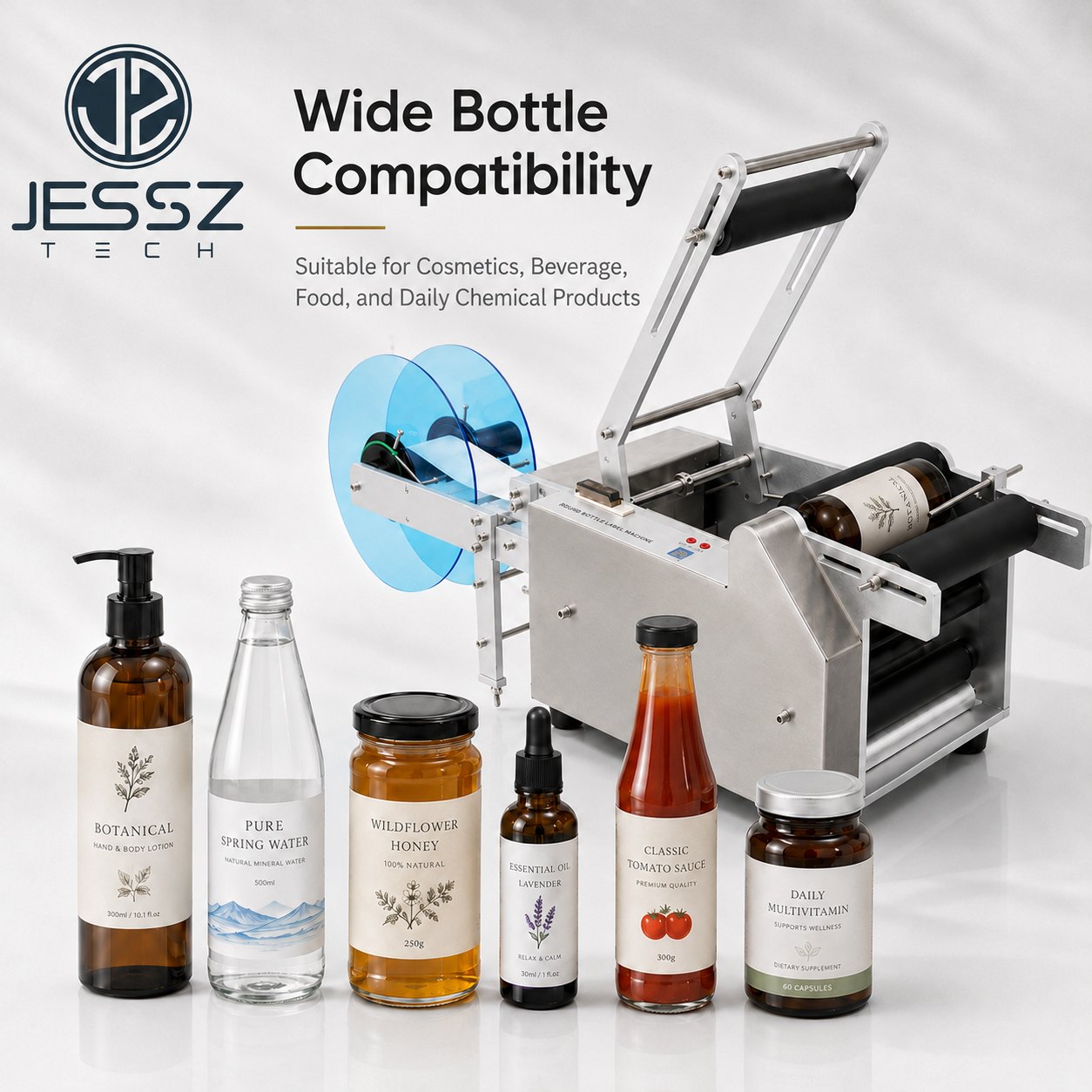 CJ-50 Semi-Automatic Round Bottle Labeling Machine for Glass and Plastic Bottles